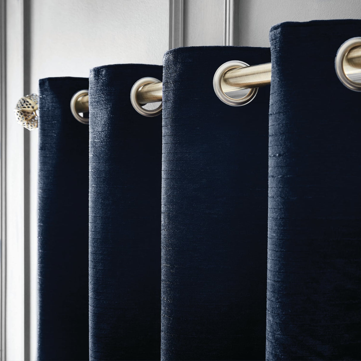Hyperion Selene Thermal Weighted Eyelet Curtains - Deep Navy Jacquard Textured - Selene Luxury Chenille Weighted Curtains Deep Navy