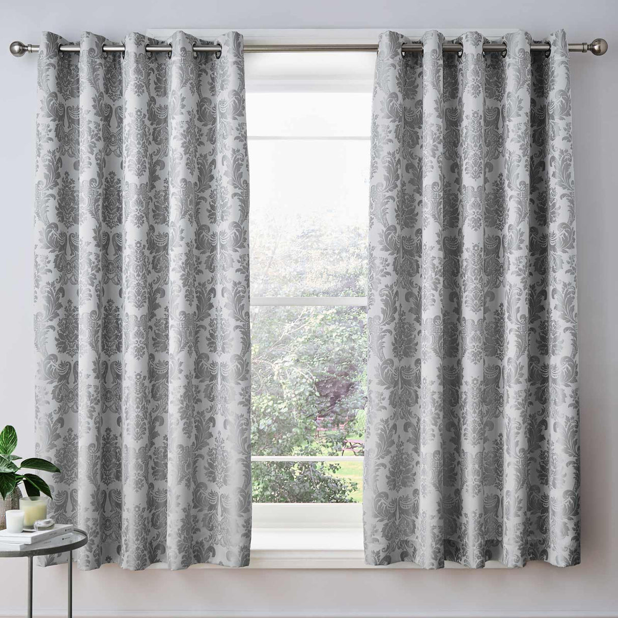 Damask Jacquard Eyelet Curtains by Catherine Lansfield
