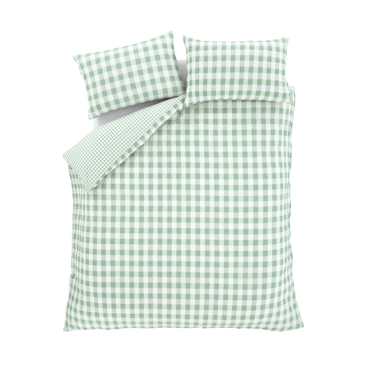 Catherine Lansfield Seersucker Gingham Check Duvet Cover Set - Seersucker Gingham Check Duvet Set Green