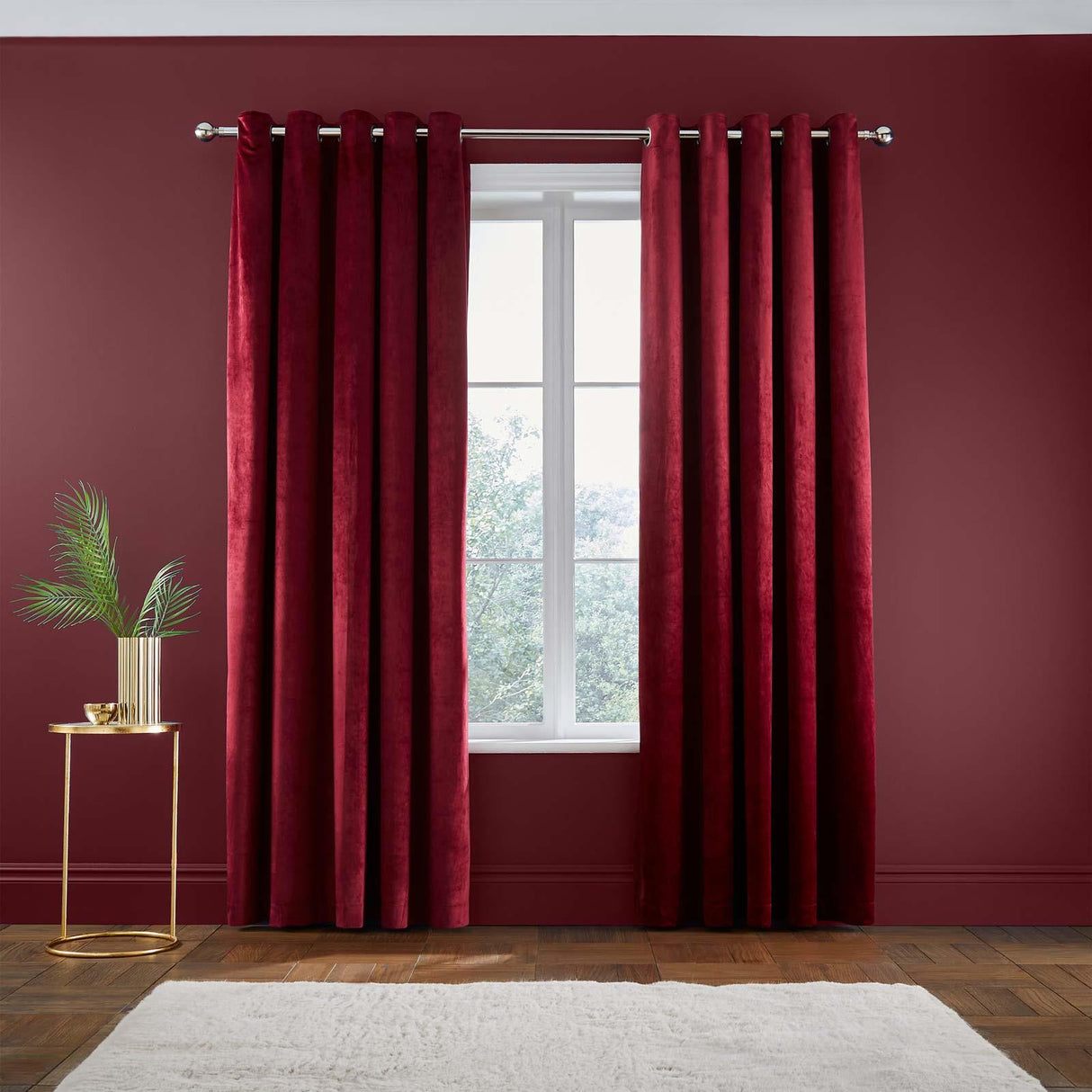 Catherine Lansfield Kingsley Matt Velvet Eyelet Curtains - Raspberry