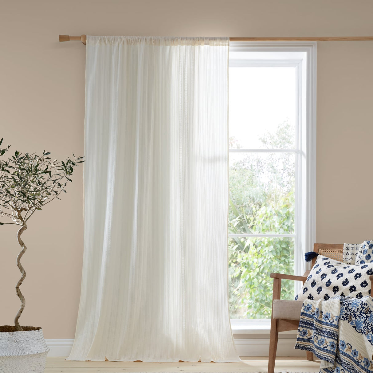 Pineapple Elephant Zofia Broderie Anglaise Voile Curtain Panel - Olive Jacquard - Zofia Broderie Anglaise