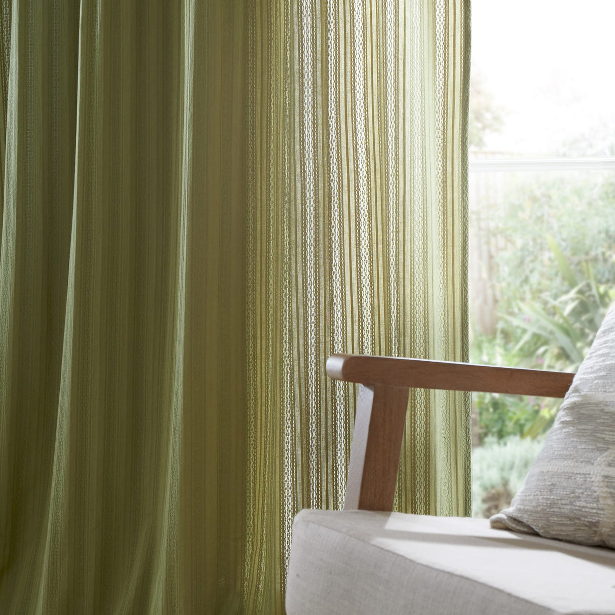 Pineapple Elephant Zofia Broderie Anglaise Voile Curtain Panel - Olive Jacquard - Zofia Broderie Anglaise Voile Olive Green