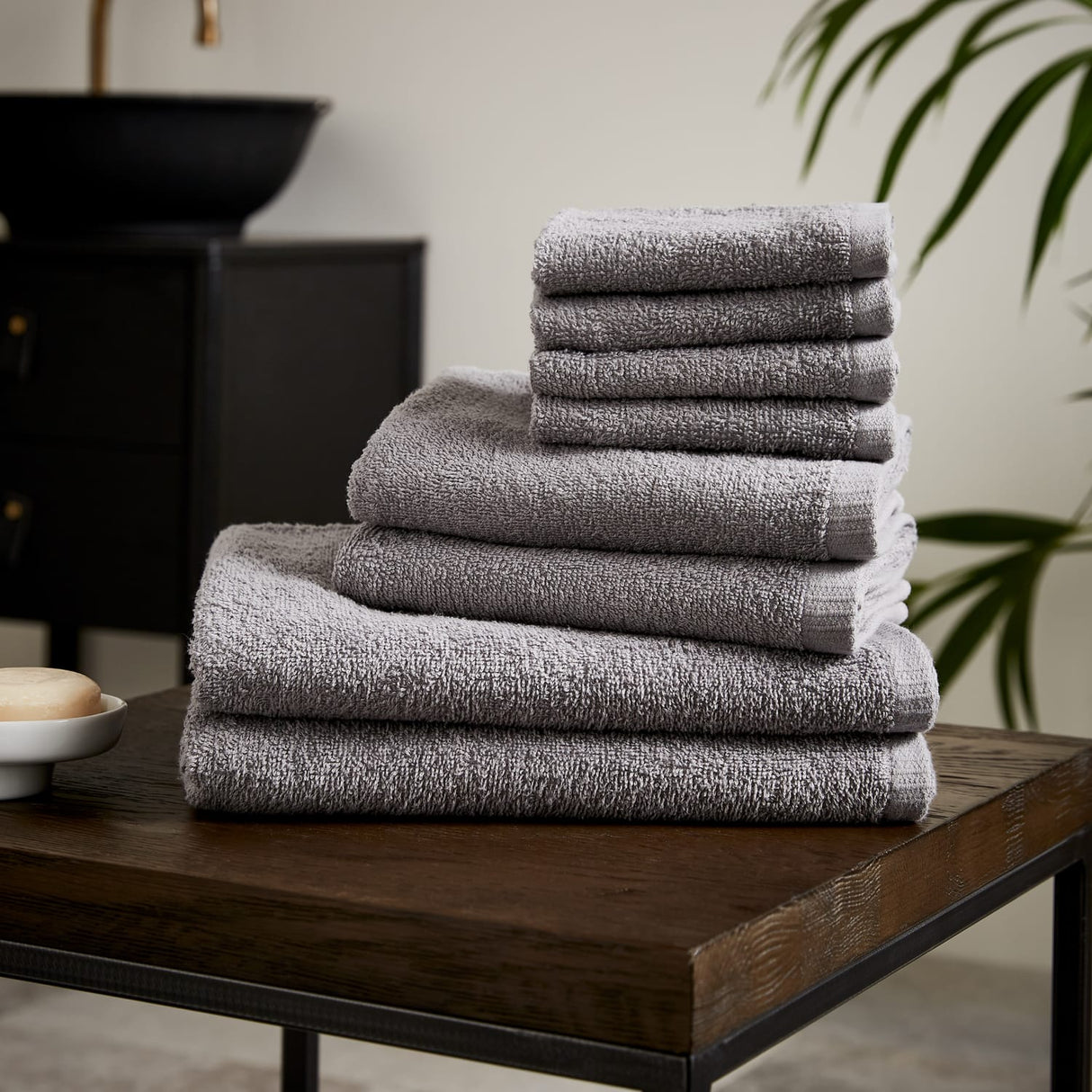 Catherine Lansfield Quick Dry Cotton 8 Piece Towel Bale - Grey