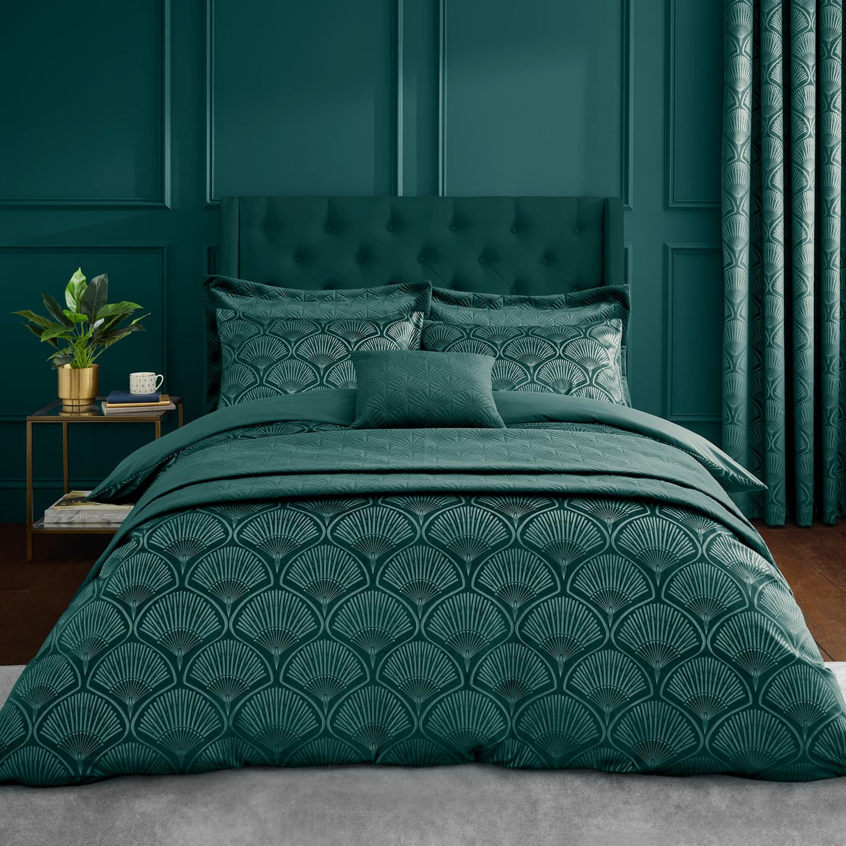 Catherine Lansfield Art Deco Pearl Geometric Duvet Cover Set - Teal