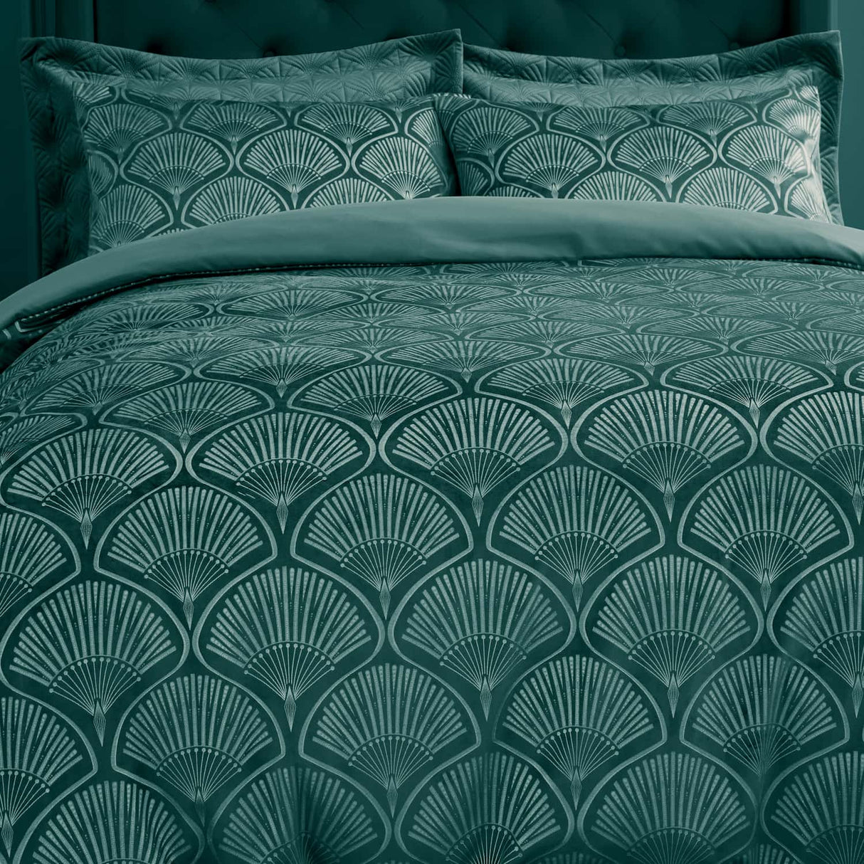 Catherine Lansfield Art Deco Pearl Geometric Duvet Cover Set - Teal - Art Deco Pearl Teal Duvet Set