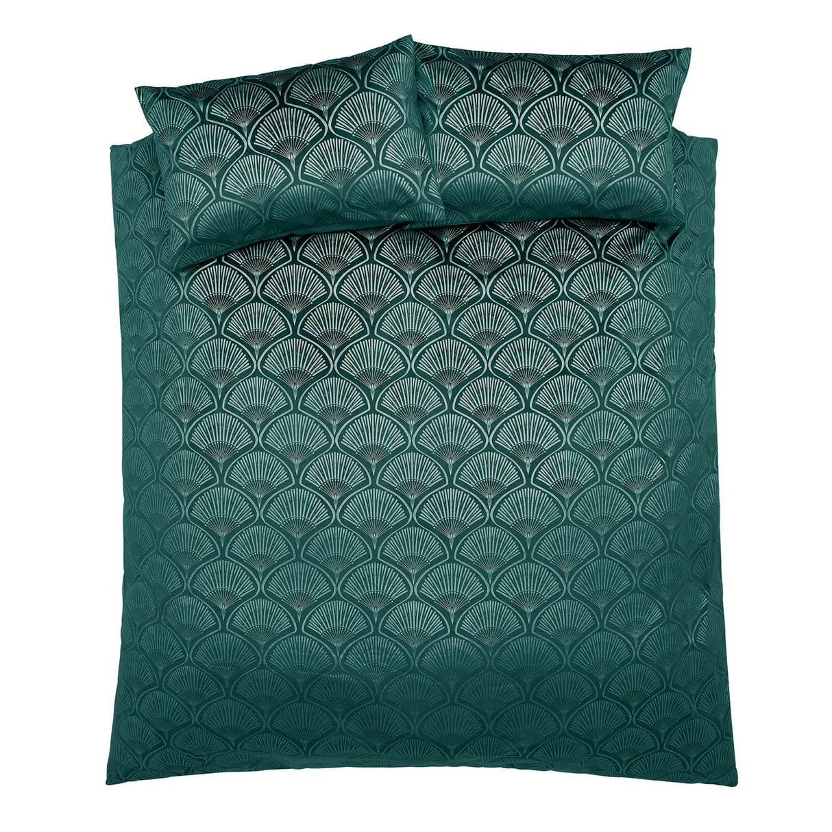 Catherine Lansfield Art Deco Pearl Geometric Duvet Cover Set - Teal - Art Deco Pearl Teal Duvet Set