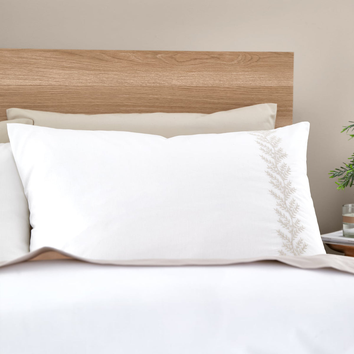 Bianca Embroidery Leaf Cotton Duvet Cover Set - Natural - Embroidered Leaf Duvet Set Natural