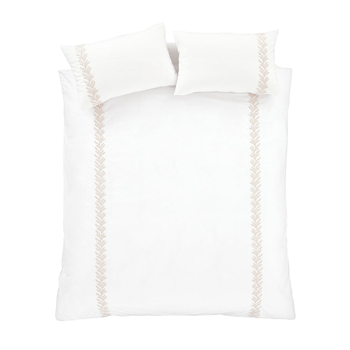 Bianca Embroidery Leaf Cotton Duvet Cover Set - Natural - Embroidered Leaf Duvet Set Natural