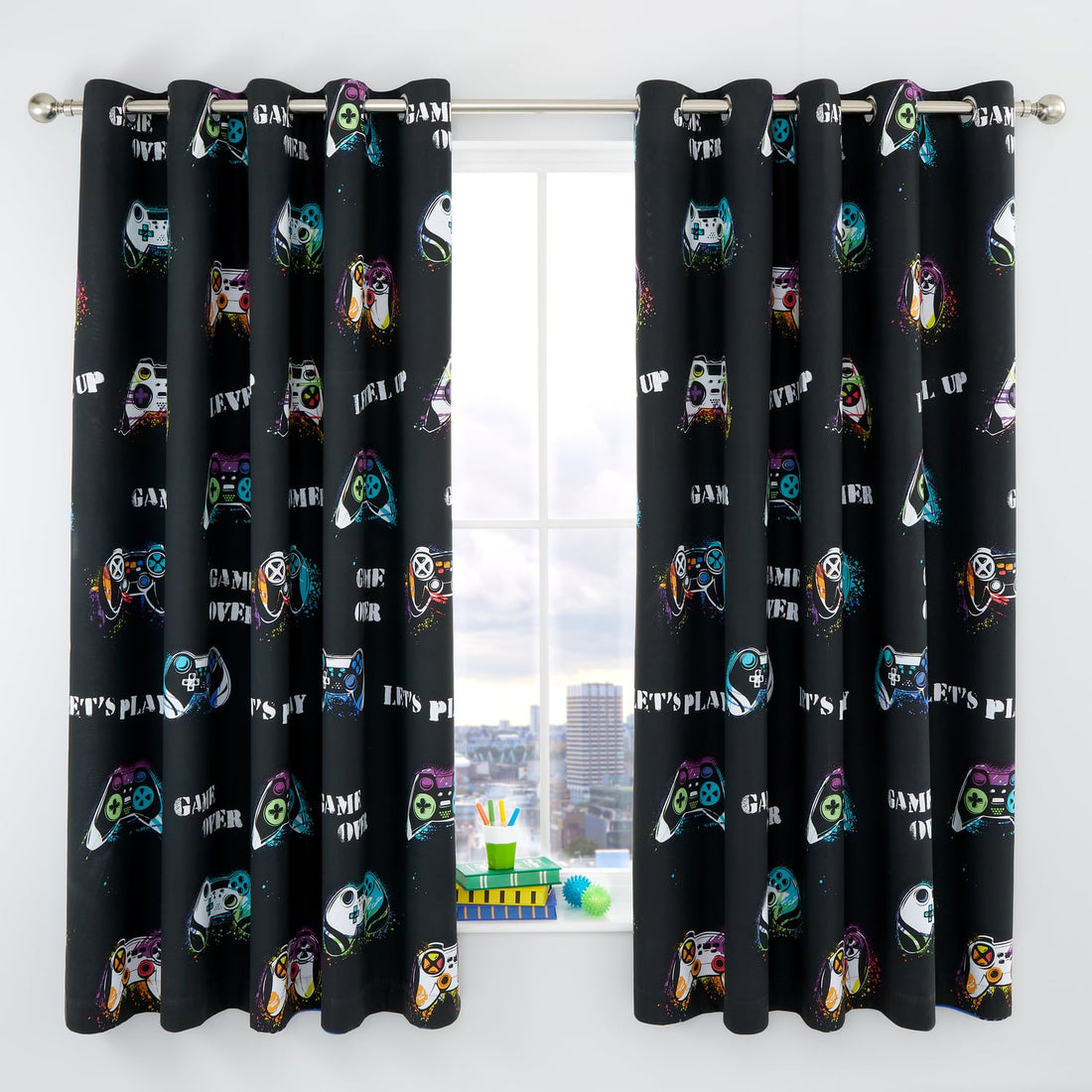 Catherine Lansfield Game Over Kids Eyelet Curtains