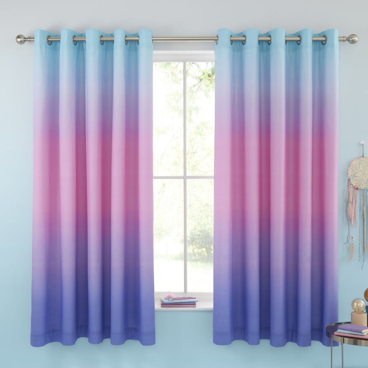 Catherine Lansfield Ombre Rainbow Clouds Kids Eyelet Curtains Polycotton - Ombre Rainbow Clouds Curtains