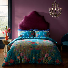 Matthew Williamson Xanadu Peacock 200 Thread Count Teal Green 100% Cotton Duvet Cover Bedding Set