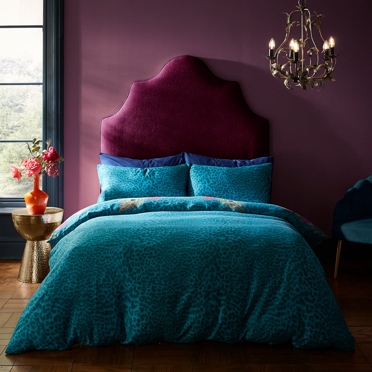 Matthew Williamson Xanadu Peacock 200 Thread Count Cotton Duvet Cover Set - Teal Green - Xanadu Peacock Teal Duvet Set