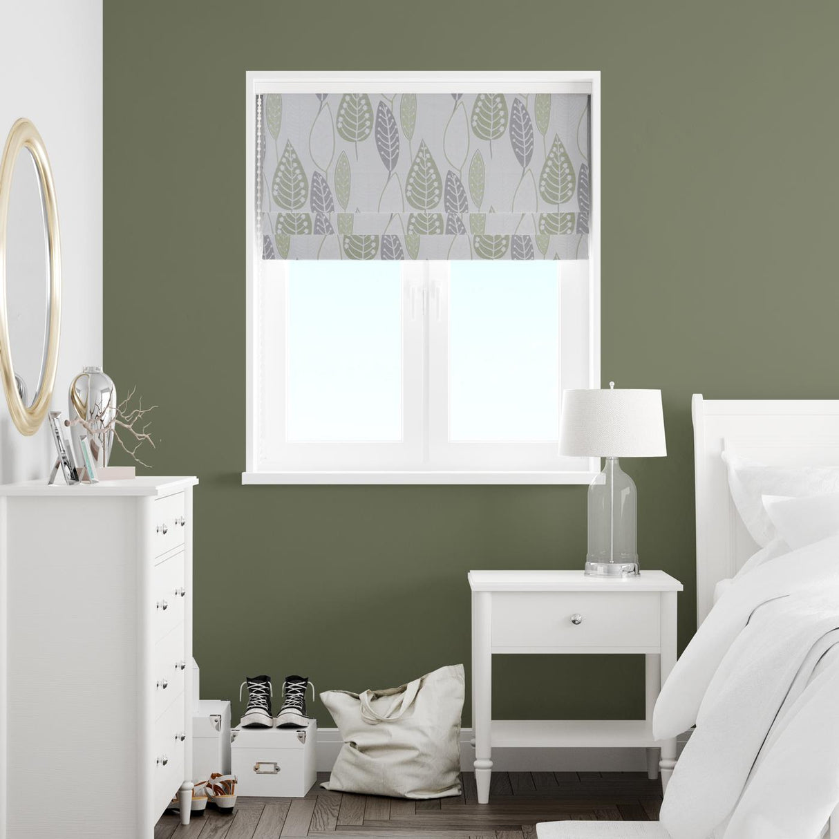 Lettermore Green Made to Measure Roman Blind by Style Furnishings