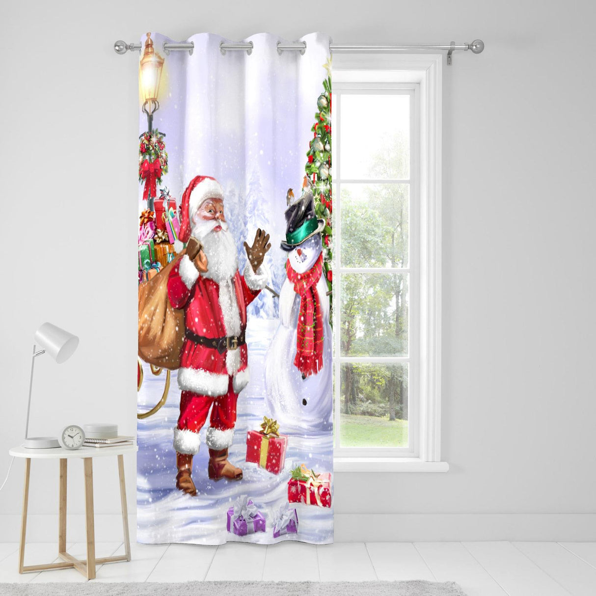 Santa & Snowy Eyelet Curtain Panel by Fusion