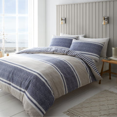 Catherine Lansfield Textured Banded Stripe Blue Duvet Cover Bedding Set