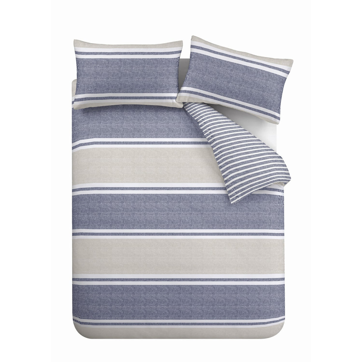 Catherine Lansfield Textured Banded Stripe Duvet Cover Set - Textured Banded Stripe Duvet Set Blue