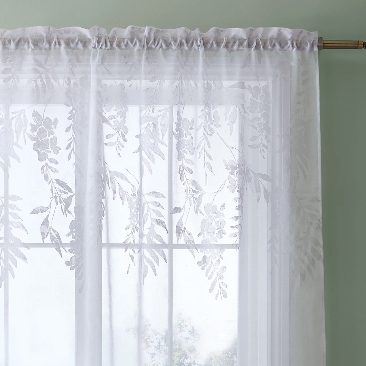 Catherine Lansfield Wisteria Floral Voile Curtain Panel - Wisteria Floral Voile
