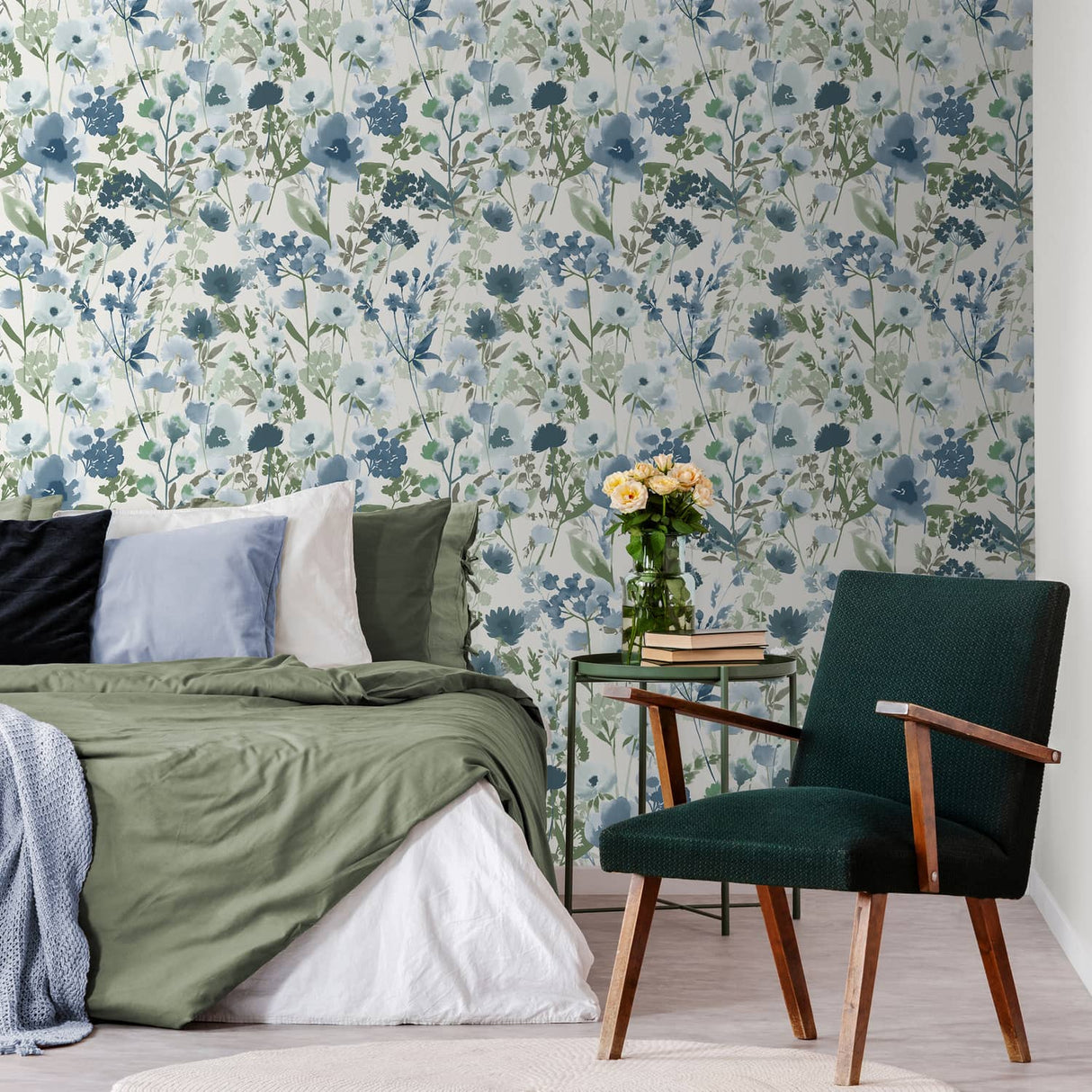 Catherine Lansfield Countryside Floral Blue Wallpaper - Countryside Floral Blue Wallpaper