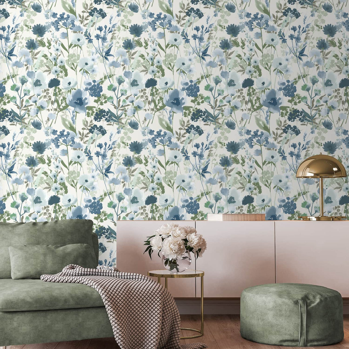 Catherine Lansfield Countryside Floral Blue Wallpaper - Countryside Floral Blue Wallpaper