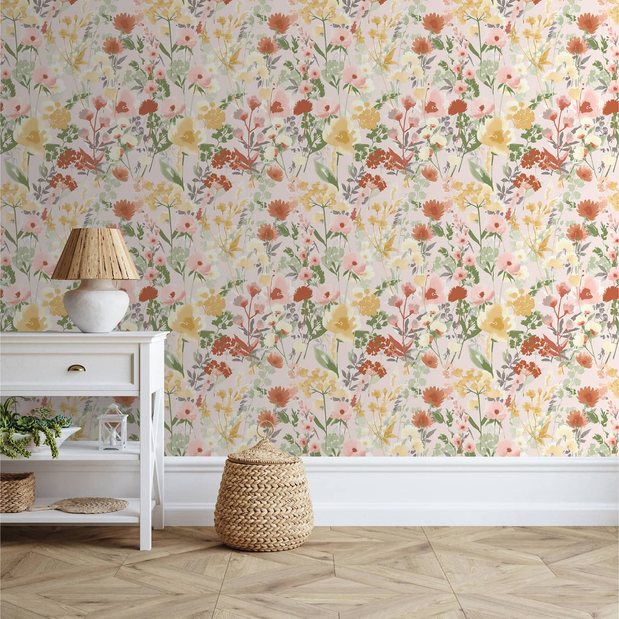 Catherine Lansfield Countryside Floral Blue Wallpaper - Countryside Floral Pink Wallpaper