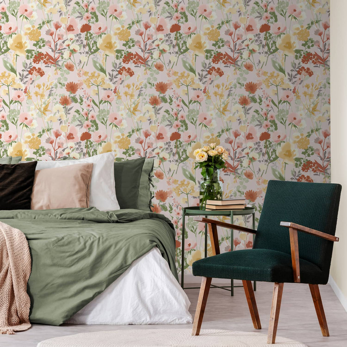 Catherine Lansfield Countryside Floral Blue Wallpaper - Countryside Floral Pink Wallpaper
