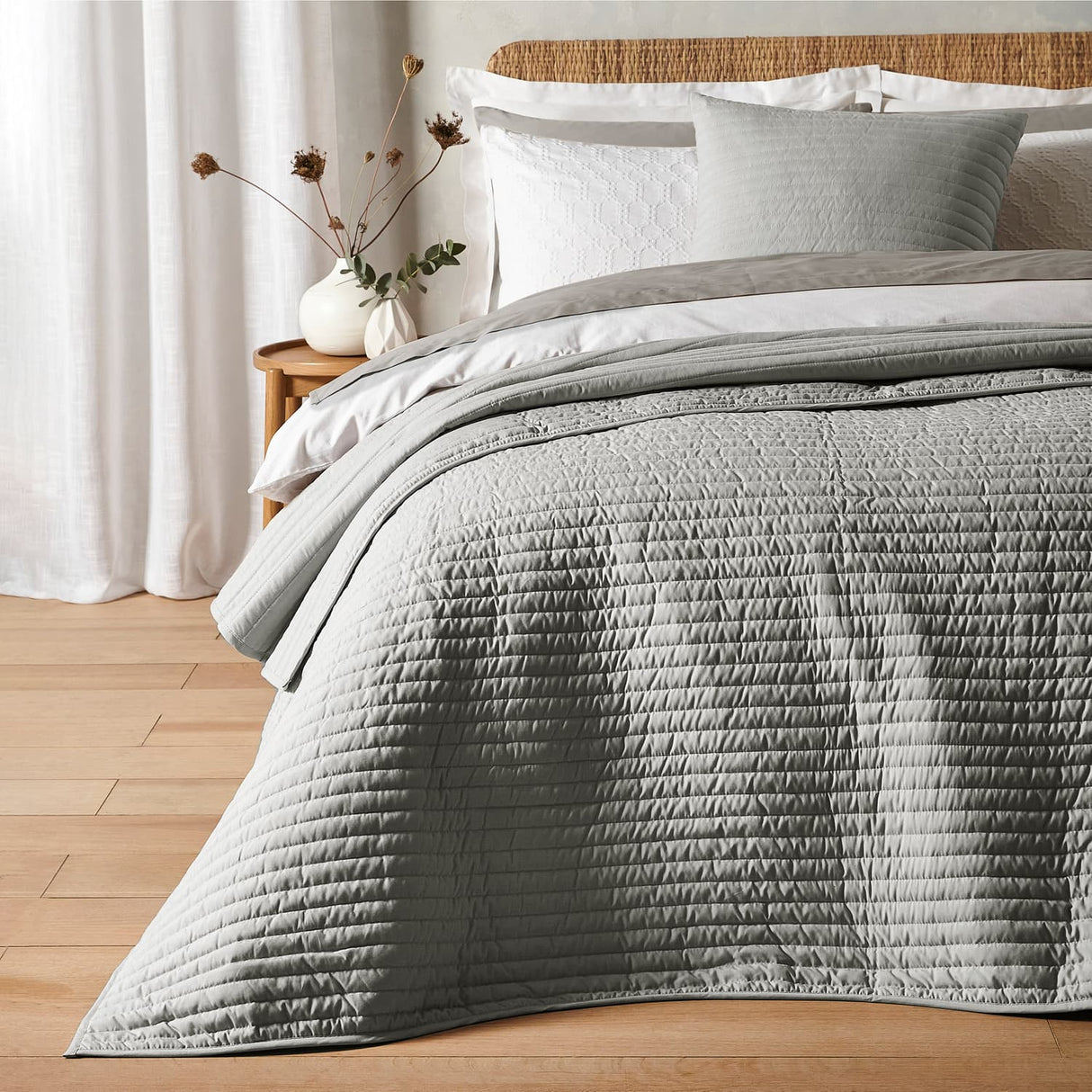 Bianca Fine Linens Quilted Lines Bedspread - Quilted Lines Bedspread Silver Grey