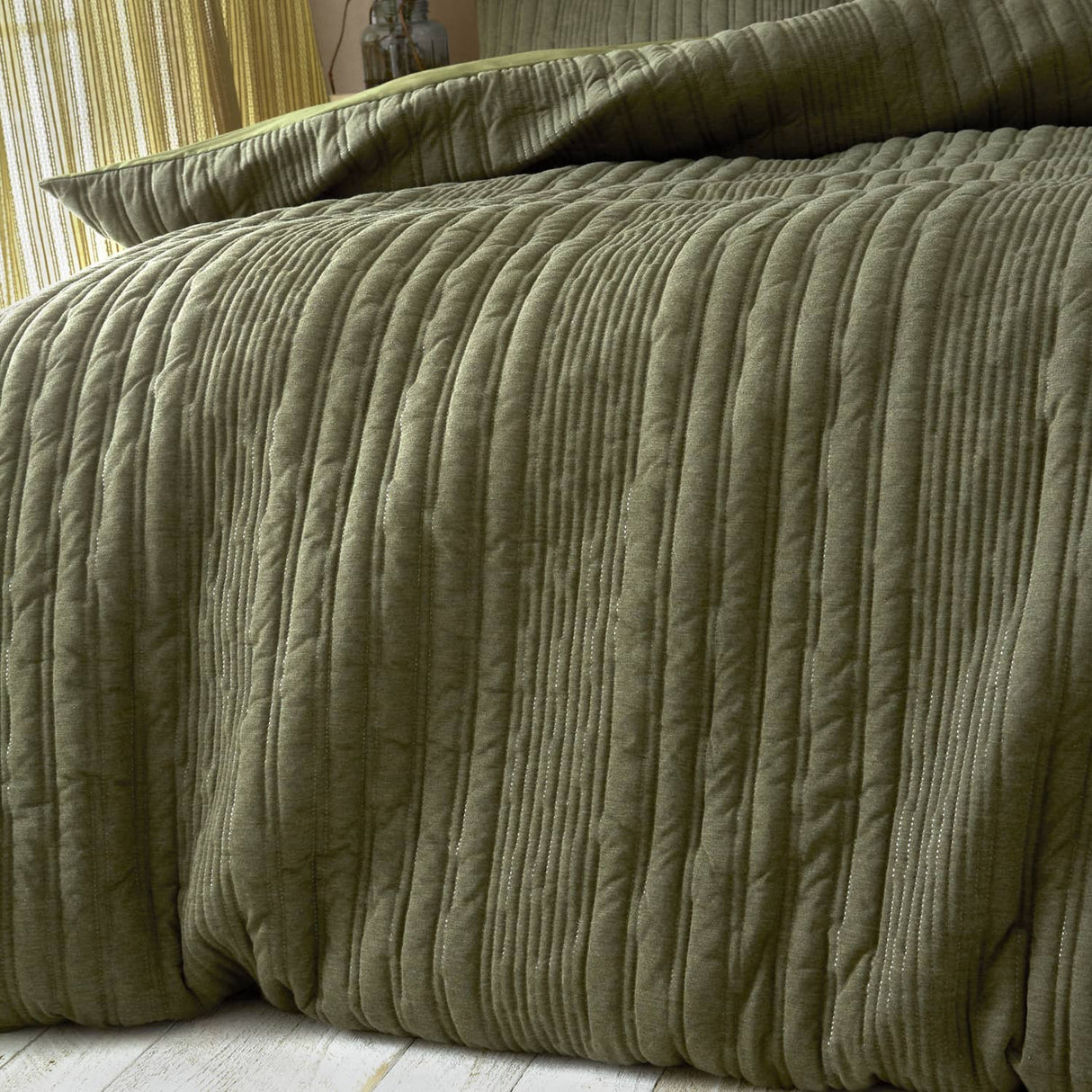 Pineapple Elephant Tamba Jersey Stripe Duvet Cover Set - Tamba Jersey Stripe Duvet Set Olive