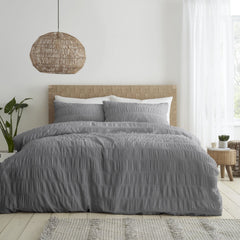 Catherine Lansfield Seersucker Grey Duvet Cover Bedding Set