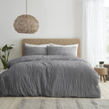 Bianca Fine Linens Seersucker Woven Stripe Grey 100% Cotton Duvet Cover Bedding Set