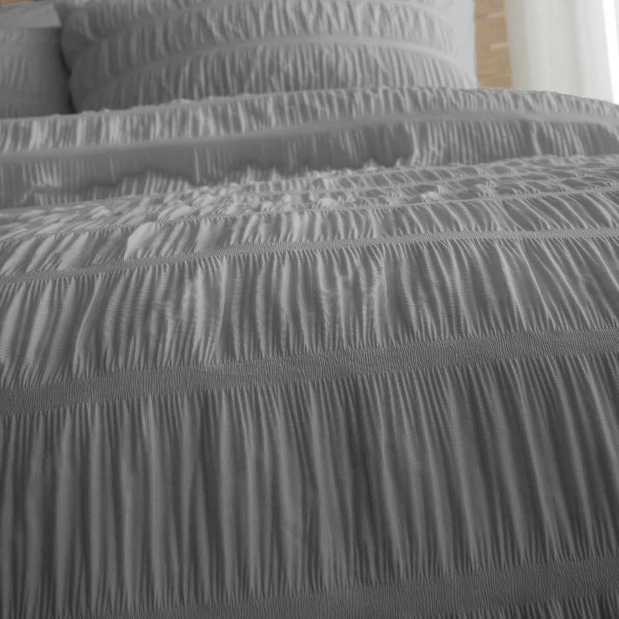 Bianca Fine Linens Seersucker Woven Stripe Grey 100% Cotton Duvet Cover Bedding Set