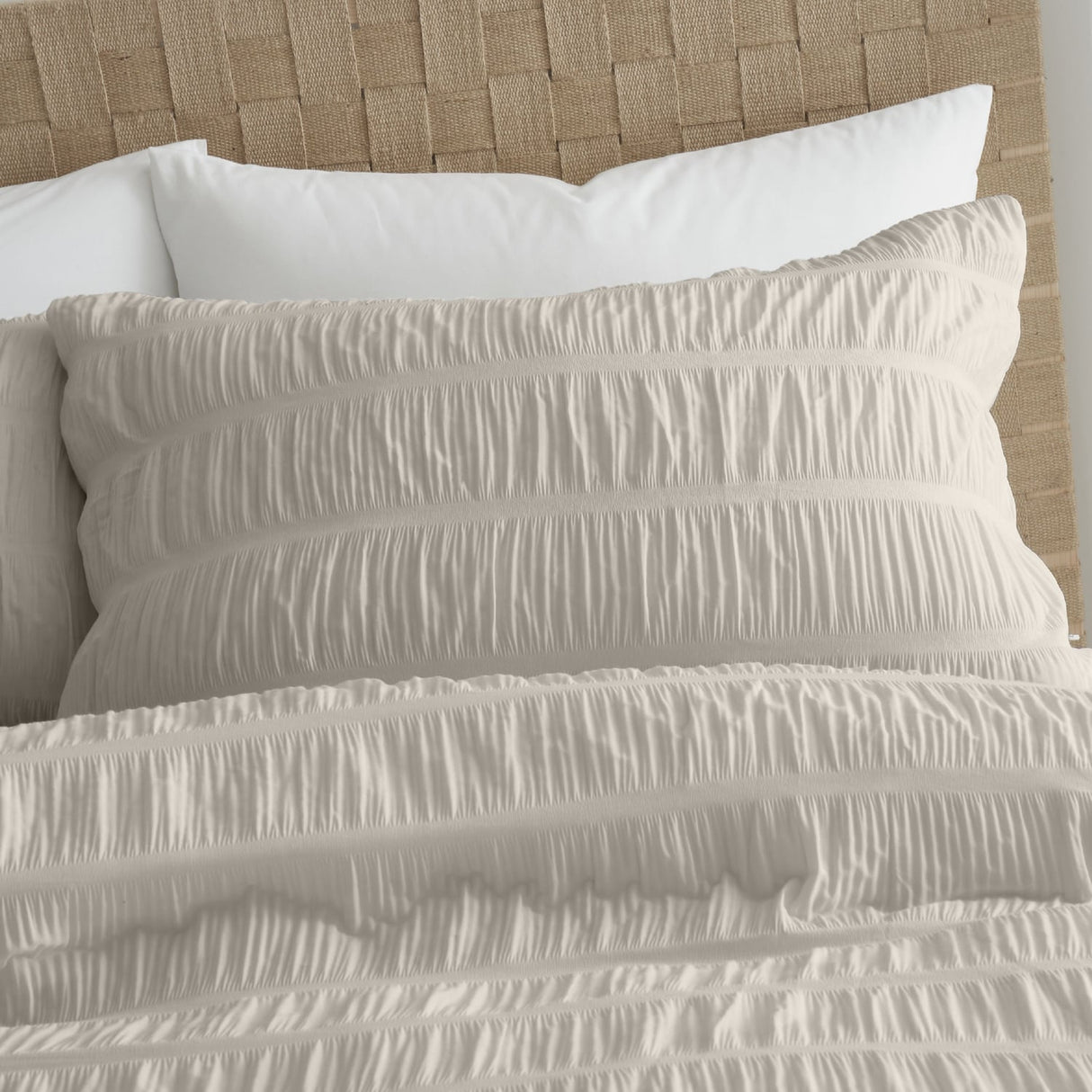 Bianca Fine Linens Seersucker Woven Stripe Natural 100% Cotton Duvet Cover Bedding Set