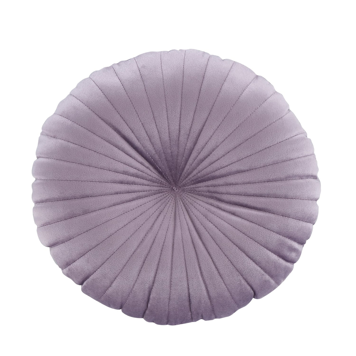 Catherine Lansfield Pleated Round Button Filled Cushion - Lilac - Velvet Round Cushion Lilac