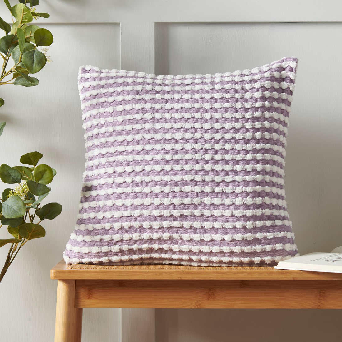 Catherine Lansfield Stab Stitch Lilac Filled Cushion 43cm x 43cm
