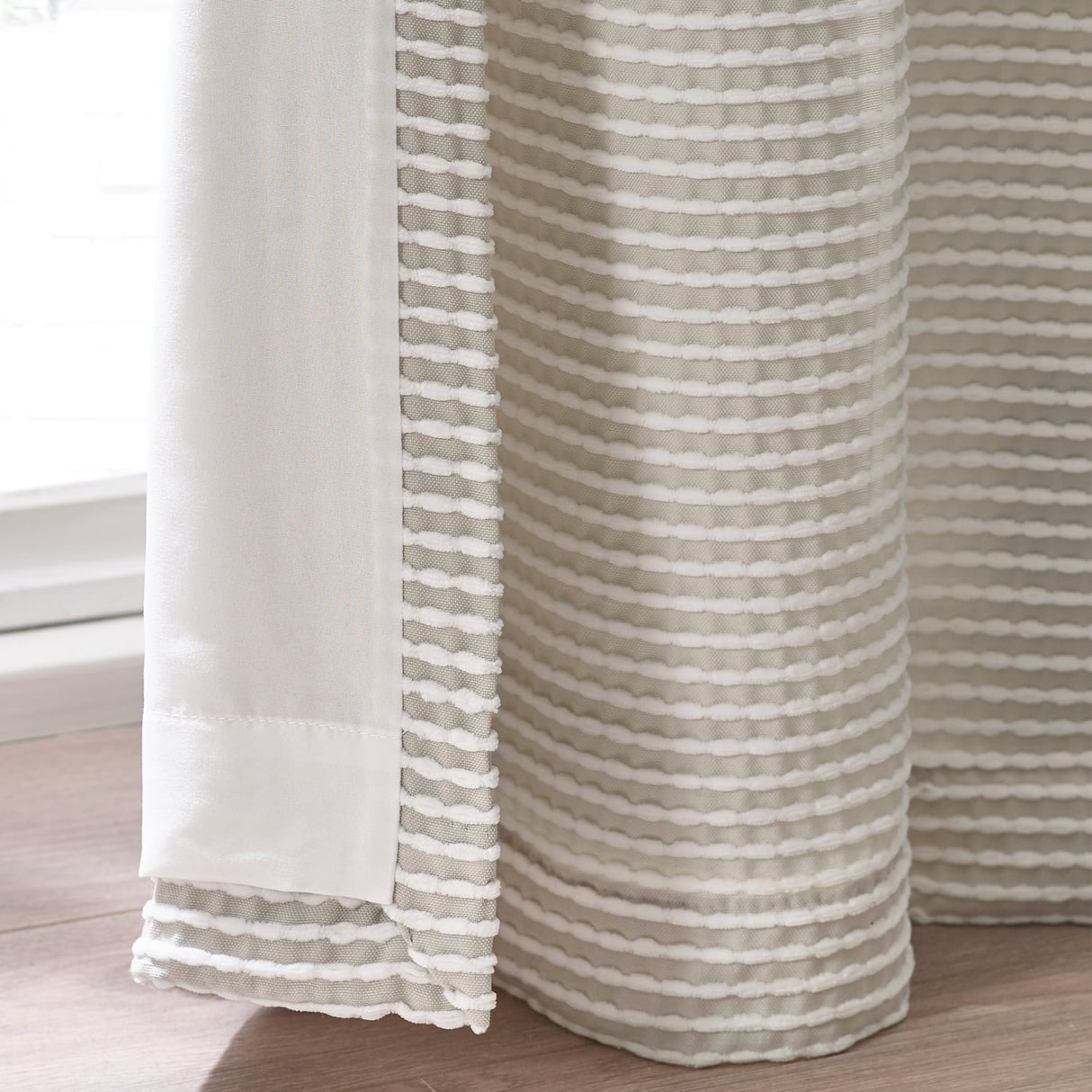 Catherine Lansfield Stab Stitch Natural Lined Eyelet Curtains - Natural - Stab Stitch Natural Curtains