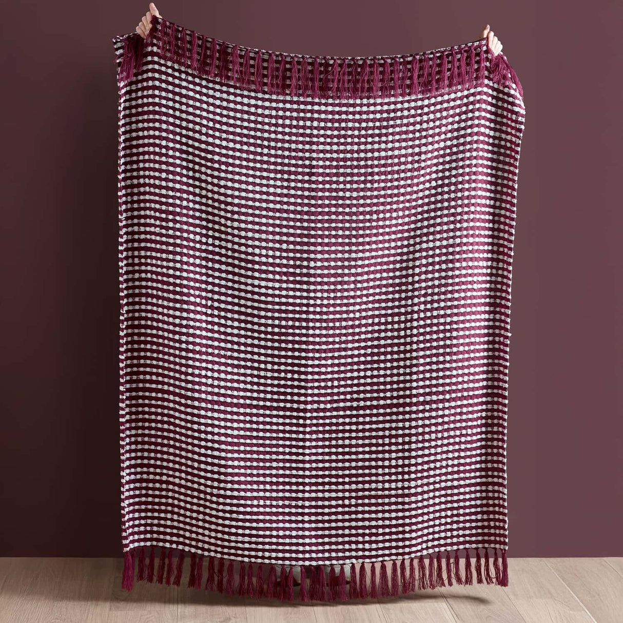 Catherine Lansfield Stab Stitch Throw – Plum – 125cm x 150cm - Stab Stitch Plum Throw