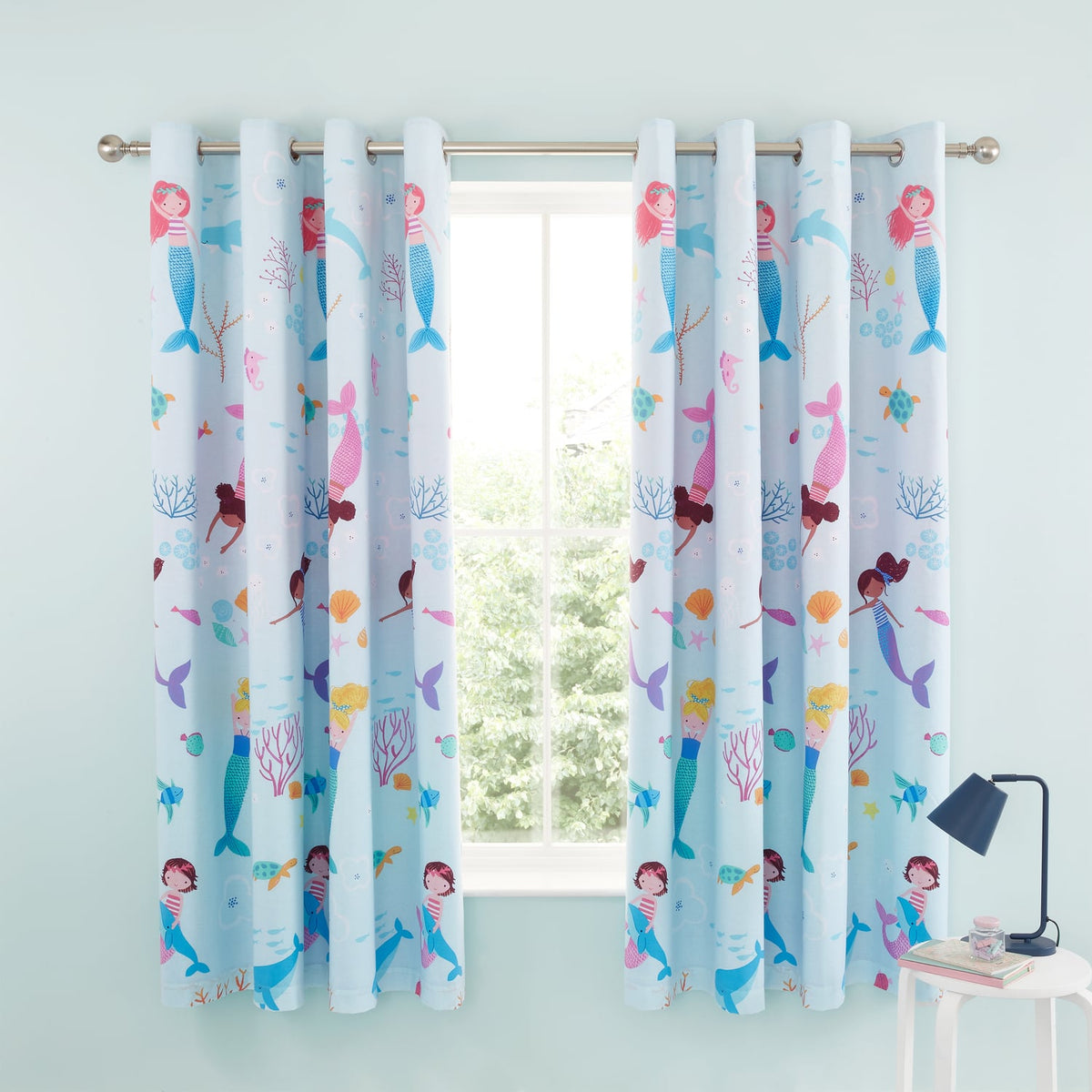 Catherine Lansfield Mermaid Kids Eyelet Curtains Polycotton - Mermaid Curtains