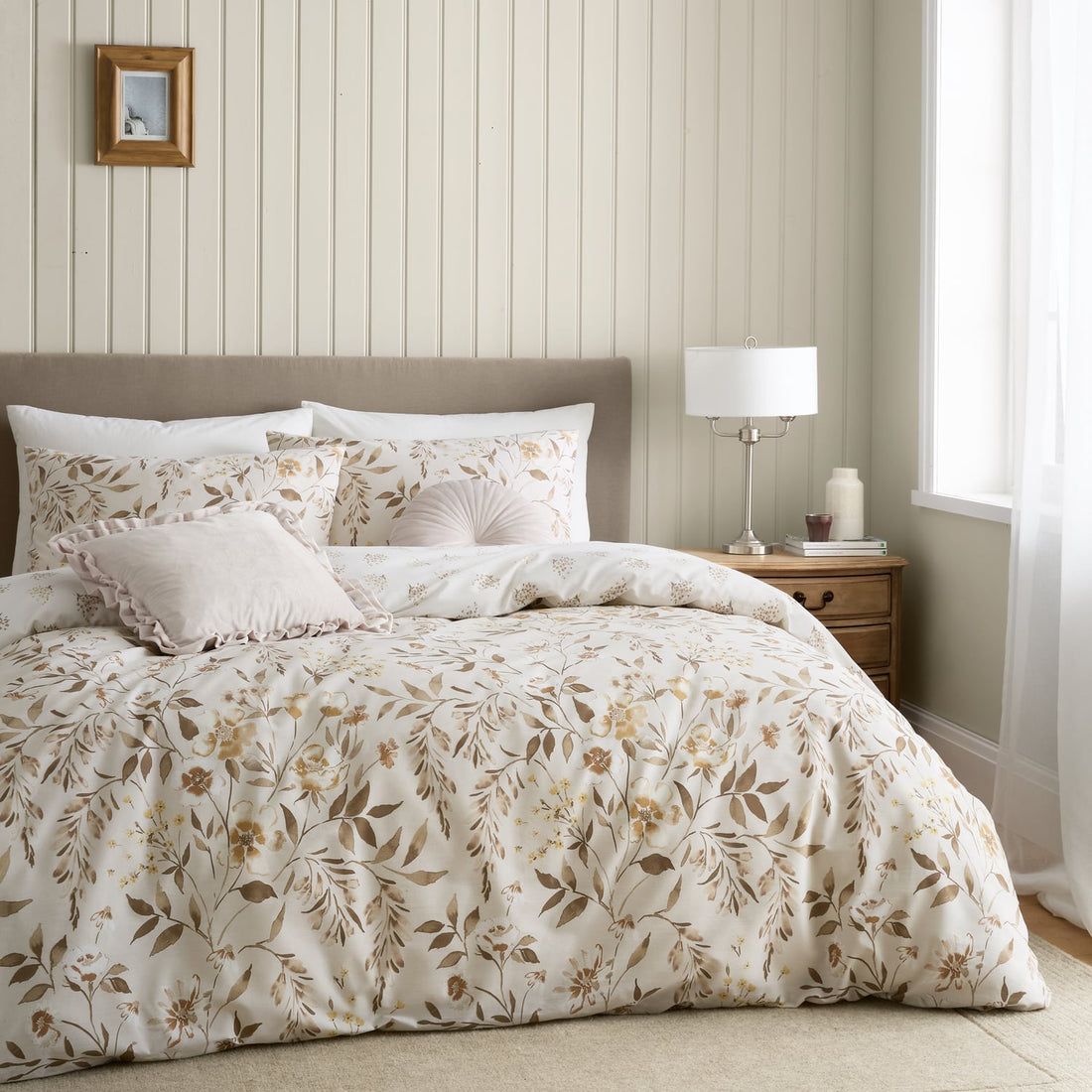 Catherine Lansfield Isadora Floral Natural Duvet Cover Bedding Set