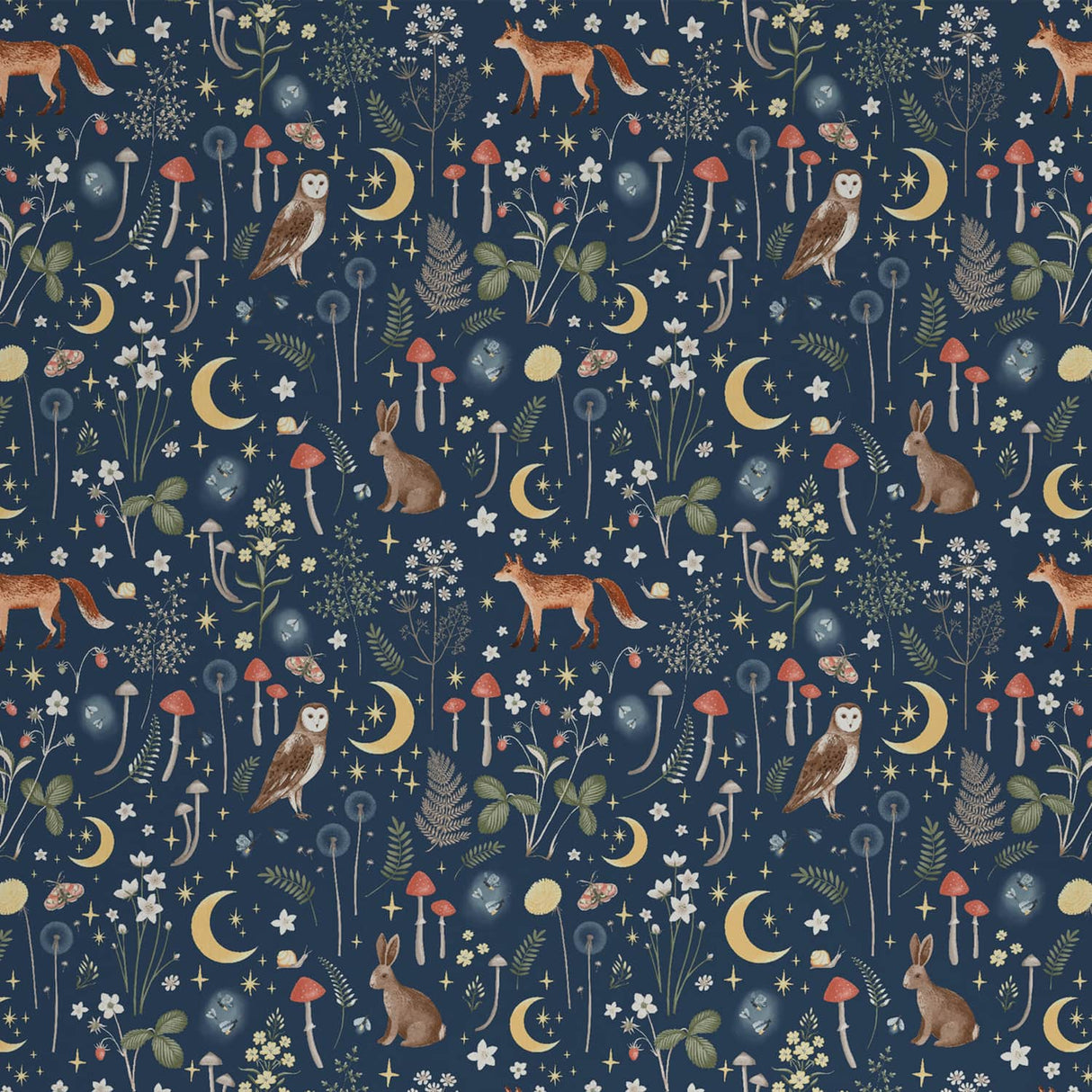 Catherine Lansfield Enchanted Twilight Animals Natural Wallpaper - Enchanted Twilight Navy Wallpaper