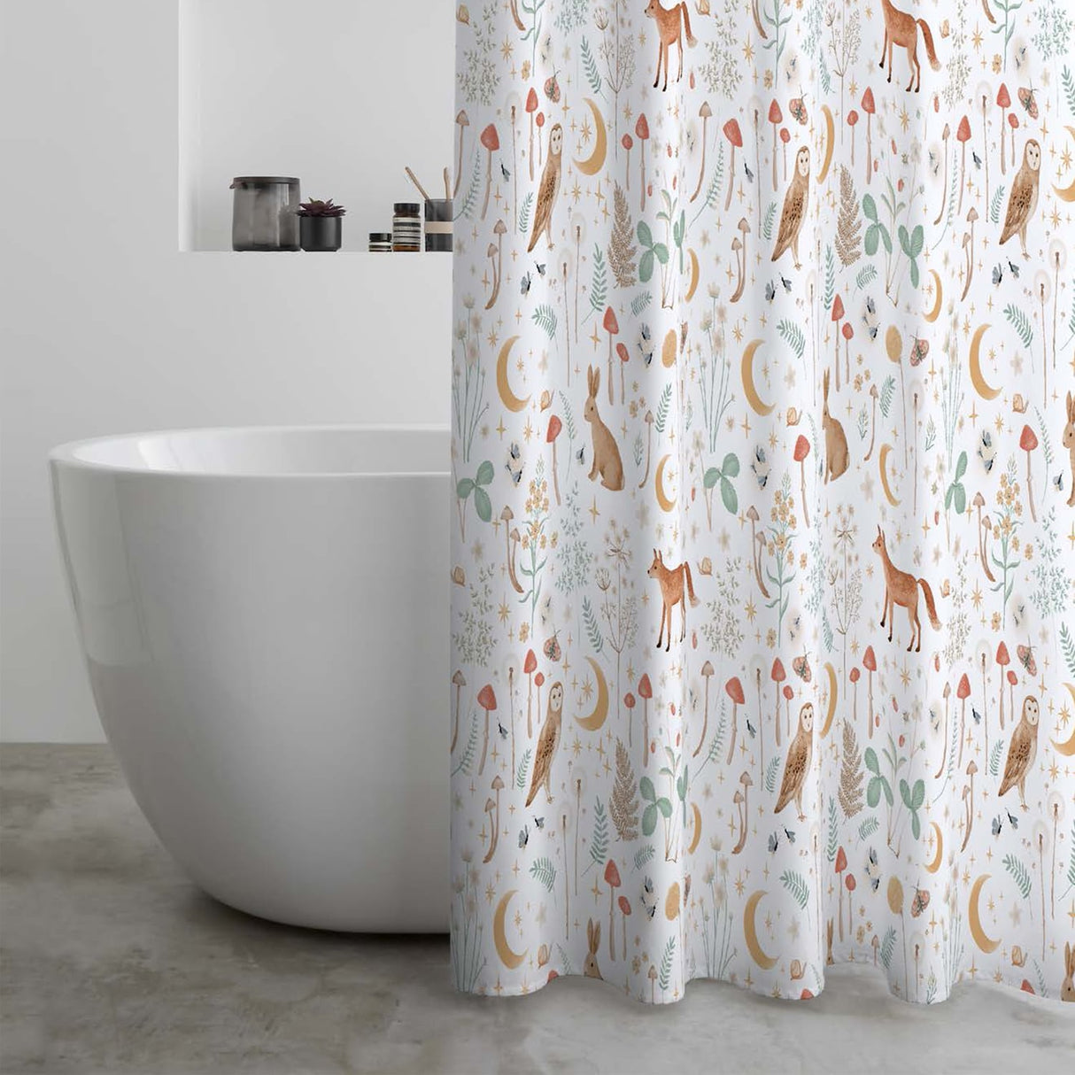 Catherine Lansfield Enchanted Twilight Animals Shower Curtain - Enchanted Twilight White Shower Curtain