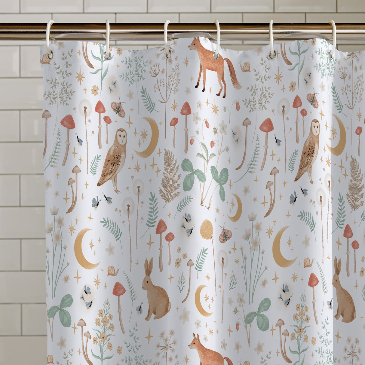 Catherine Lansfield Enchanted Twilight Animals Shower Curtain - Enchanted Twilight White Shower Curtain