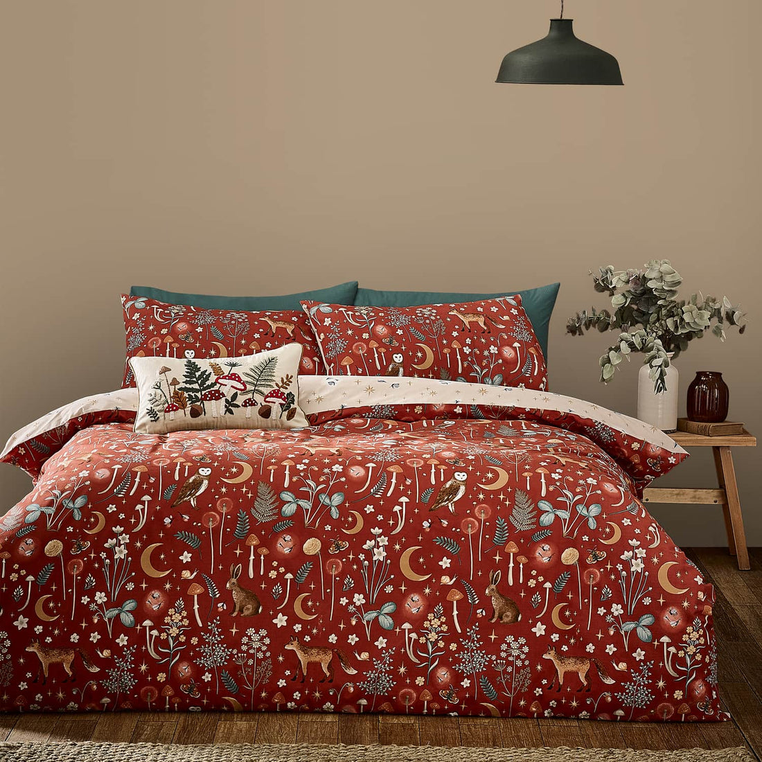Catherine Lansfield Enchanted Twilight Animals Burnt Orange Duvet Cover Bedding Set