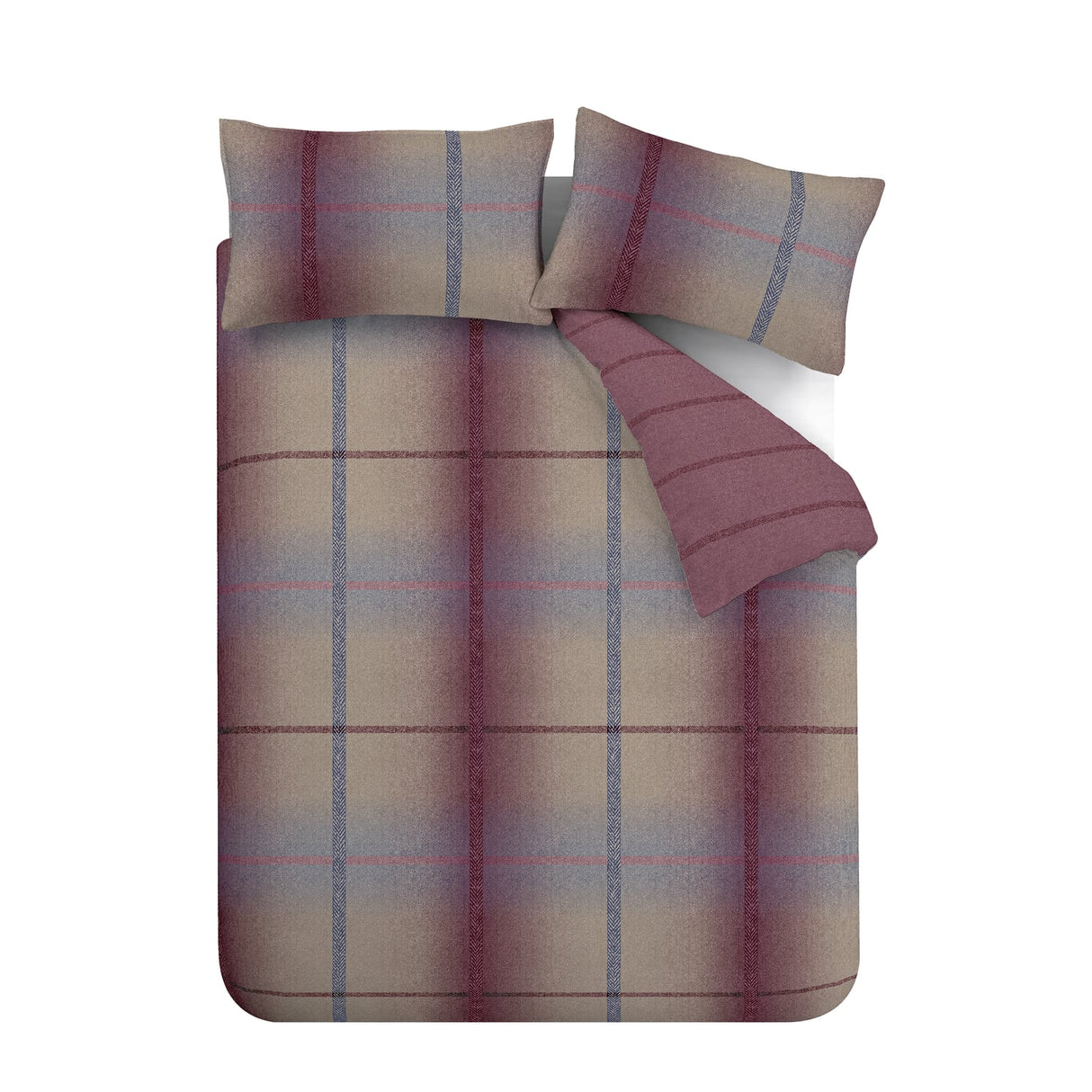 Catherine Lansfield Melrose Tweed Check Brushed Cotton Flannelette Duvet Cover - Plum - Melrose Check Plum Duvet Set