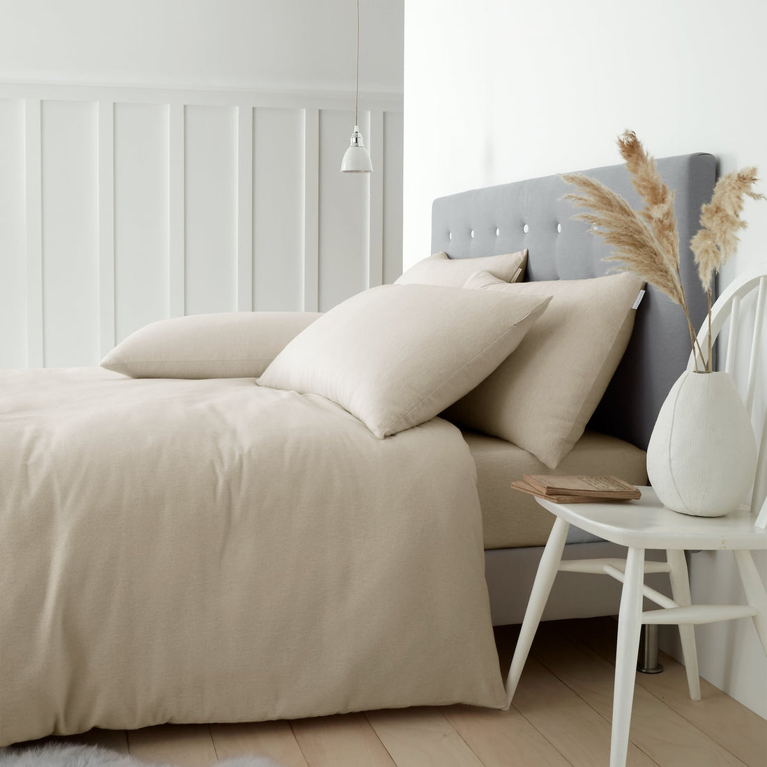 Catherine Lansfield Cream Brushed Cotton Duvet Cover Bedding Set