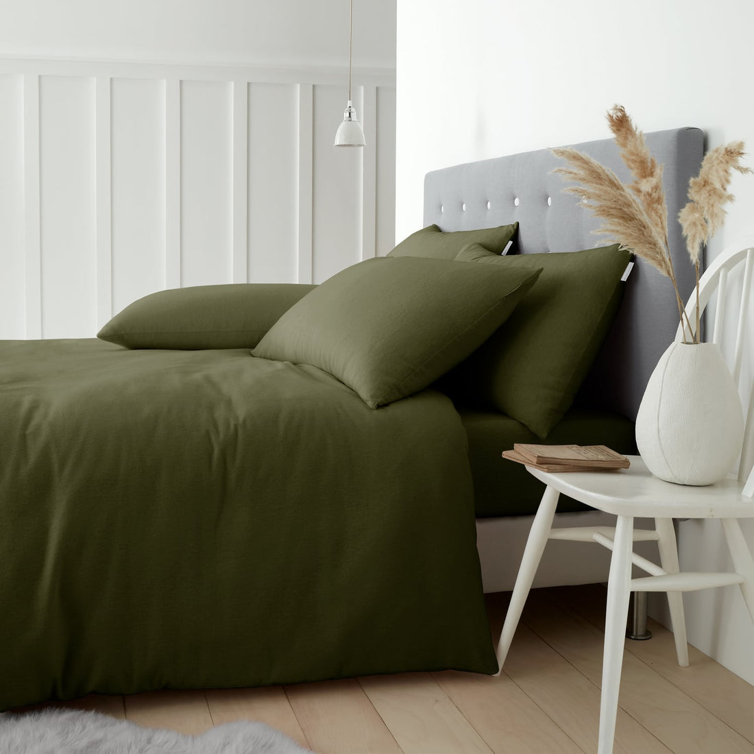Catherine Lansfield Green Brushed Cotton Duvet Cover Bedding Set