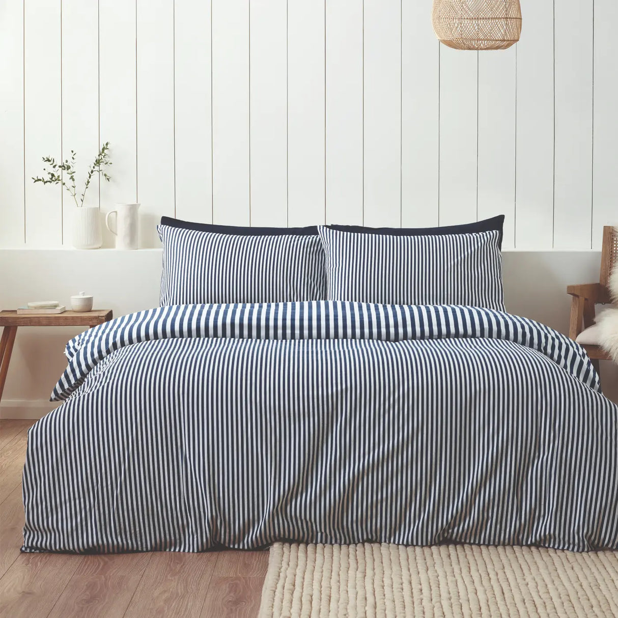 Catherine Lansfield Brushed Stripe Brushed Cotton Flannelette Duvet Cover - Navy Blue image 4