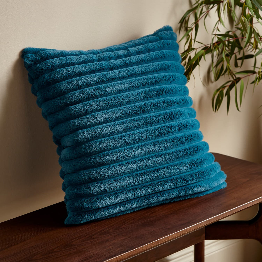 Catherine Lansfield Cosy Ribbed Velvet Teal Filled Cushion 45cm x 45cm