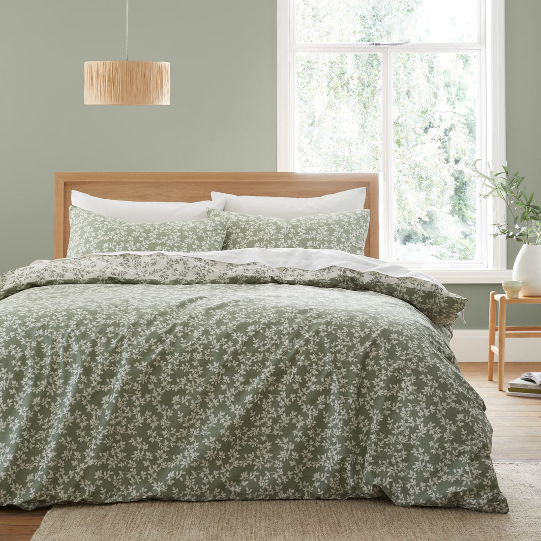 Bianca Fine Linens Shadow Leaves Green 100% Cotton Duvet Cover Bedding Set