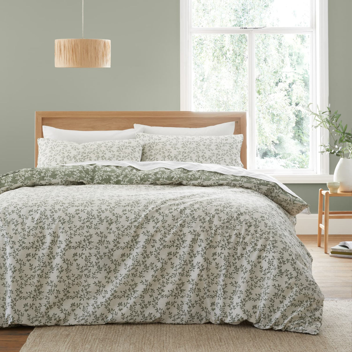 Bianca Fine Linens Shadow Leaves Duvet Cover Set - Shadow Leaves Green Duvet Set