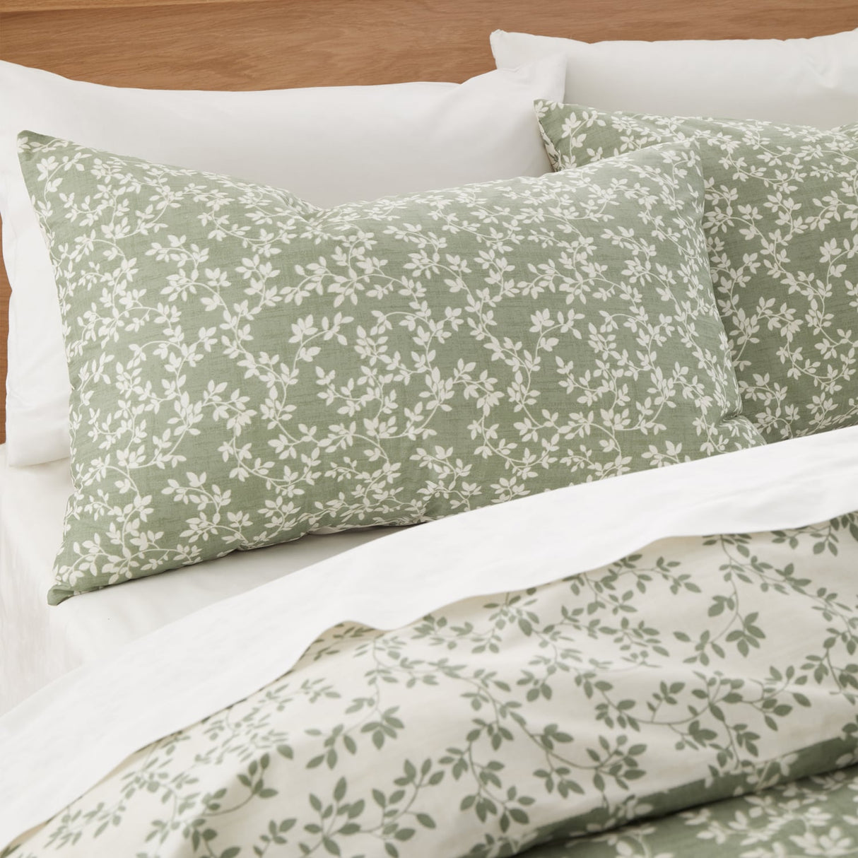 Bianca Fine Linens Shadow Leaves Duvet Cover Set - Shadow Leaves Green Duvet Set