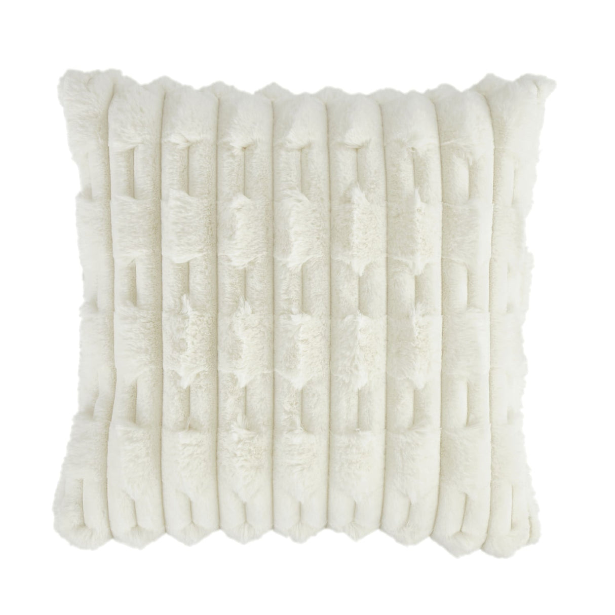Bianca Carved Faux Fur Filled Cushion 50cm x 50cm - Cream - Carved Faux Fur Cushion Cream